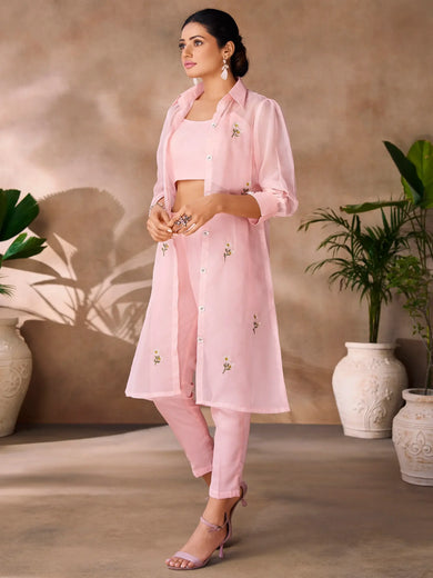 Wonderful Peach Hand Work Organza Western Wear Co-Ord Set